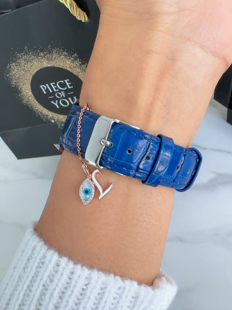 Protection Alphabet and Evil Eye Gold Watch Charm