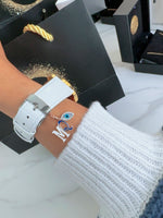 Load image into Gallery viewer, Protection Dual Alphabet and Diamond Evil Eye Watch Charm