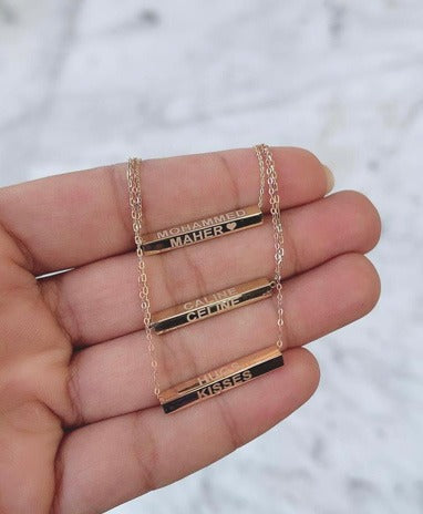 Etched Four Sided 3D Bar Necklace