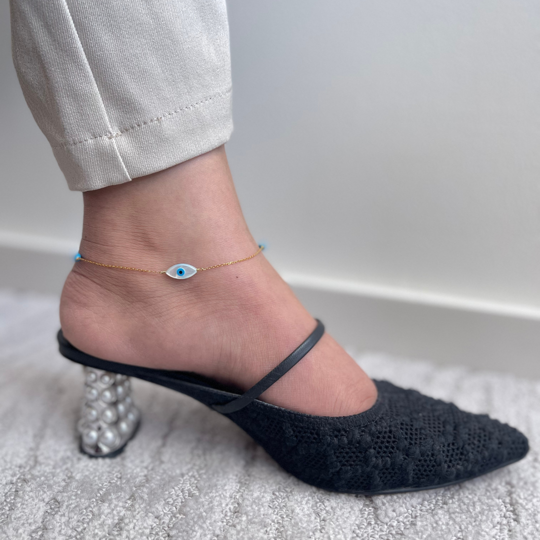 Protection Heart & Evil Eye Turquoise Anklet