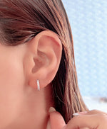 Load image into Gallery viewer, Pave Simple Baguette Diamond Huggies