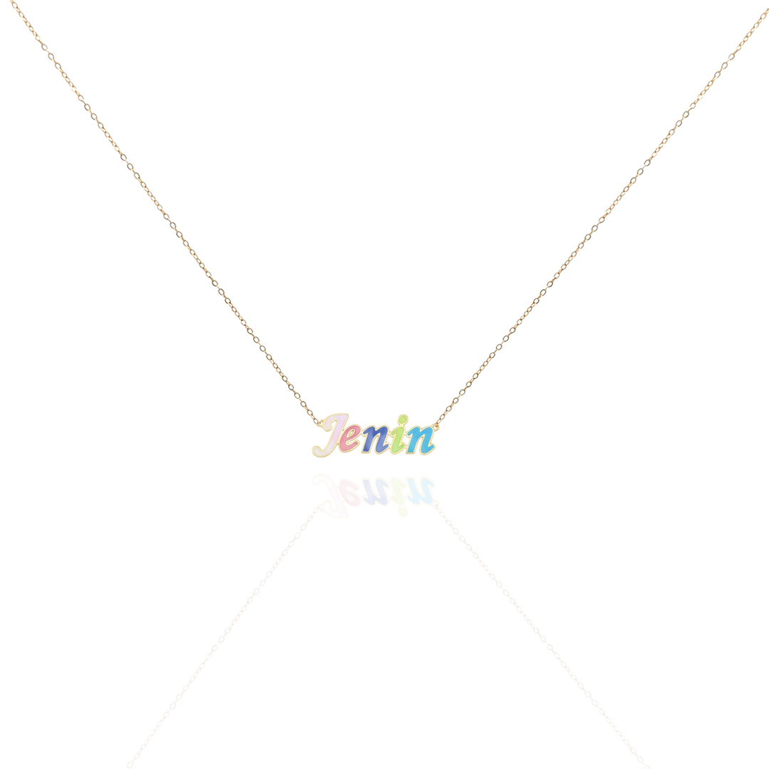 Rainbow Enamel Single Name Necklace