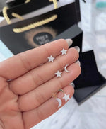 Load image into Gallery viewer, Wilderness Star and Moon Mini Dangling Earrings