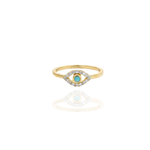 Load image into Gallery viewer, Gold ring with a turquoise gemstone and diamond accents on a white background
