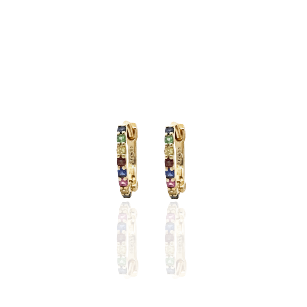 18K gold rainbow huggie earrings for women in Dubai stylish premium gold jewellery with free delivery in UAE
