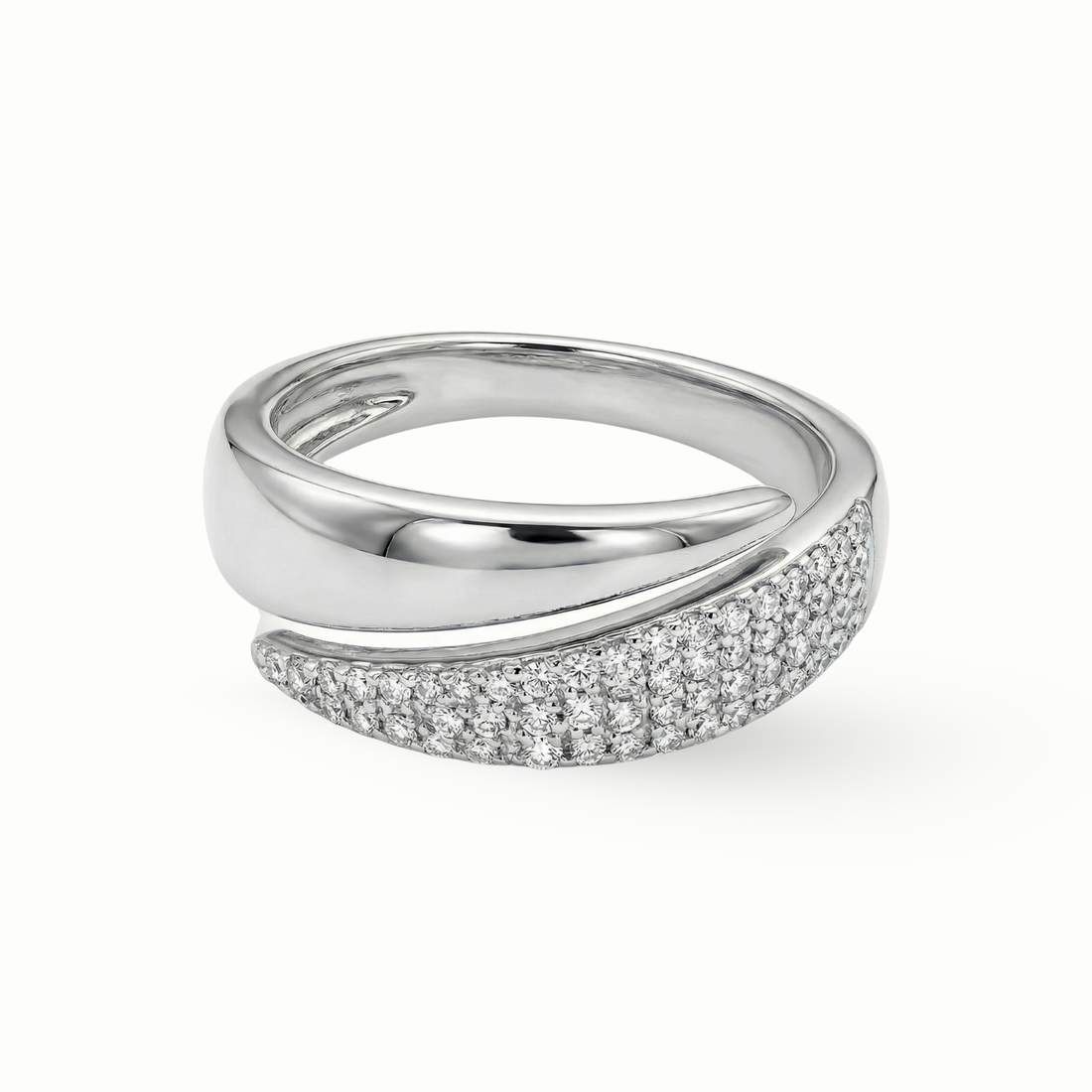 18K white gold diamond ring pavé design women statement piece buy online Dubai