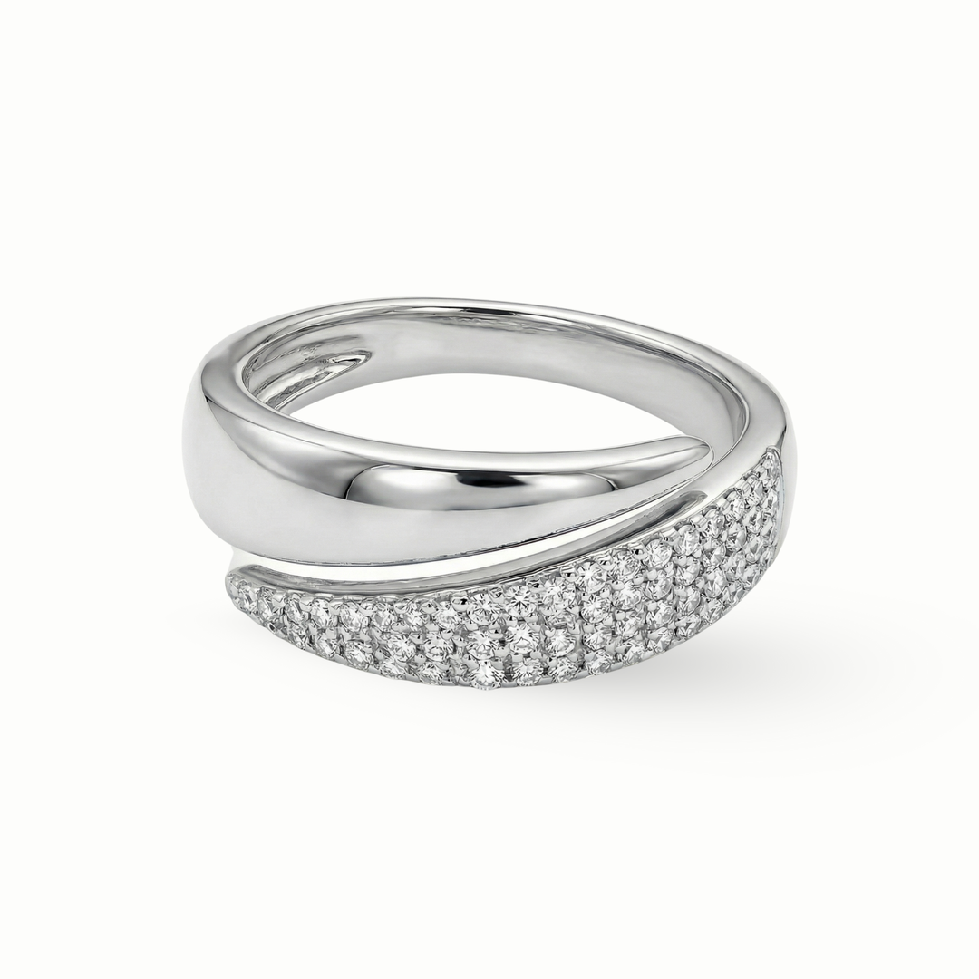 18K white gold diamond ring pavé design women statement piece buy online Dubai