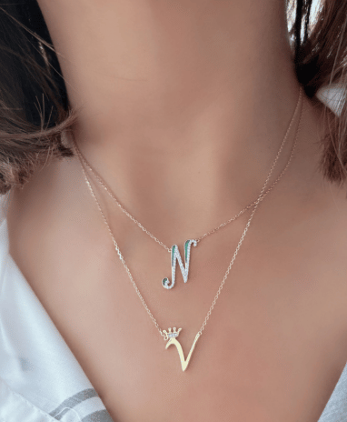 Zeeana Crown Alphabet Necklace