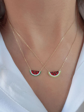 18kt Gold and Enamel Watermelon Necklace