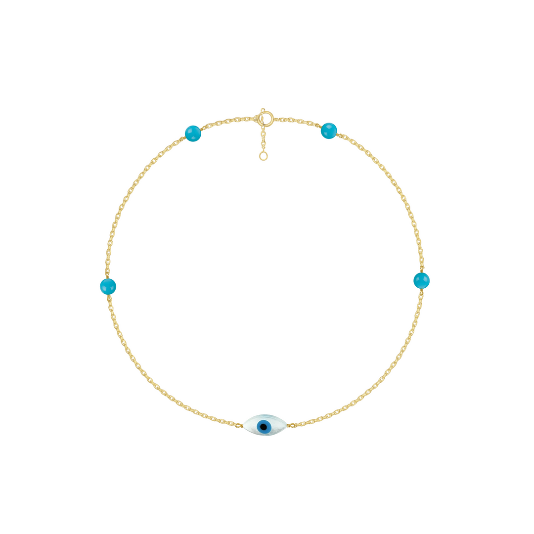 Protection Heart & Evil Eye Turquoise Anklet