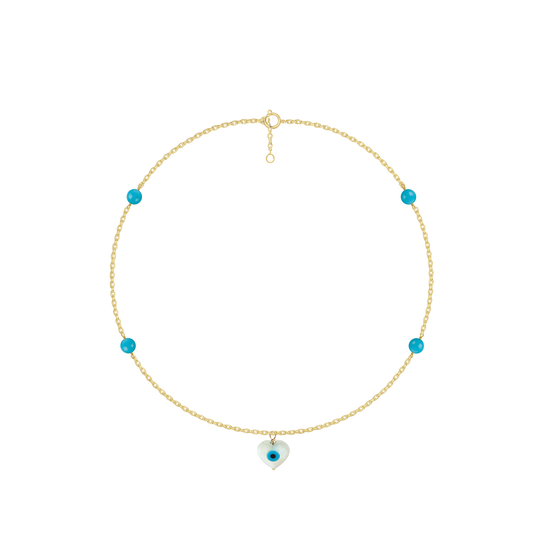 Protection Heart & Evil Eye Turquoise Anklet