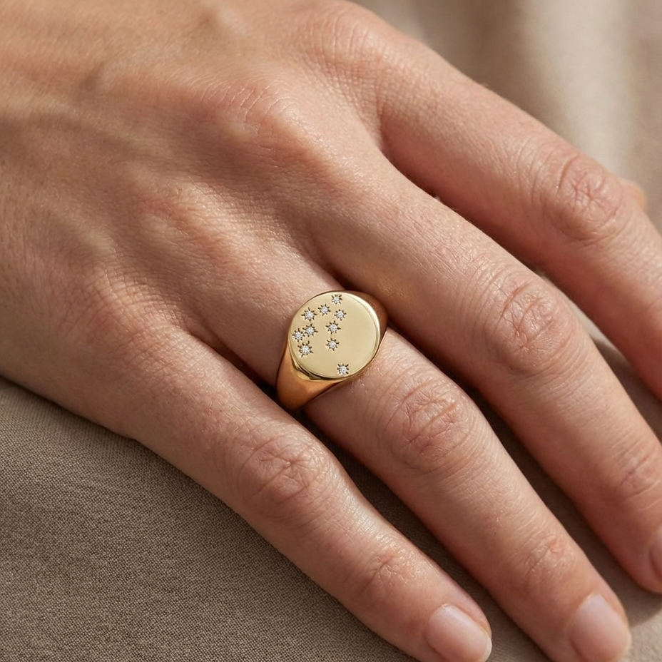 Zodiac Constellations Pinky Signet Ring