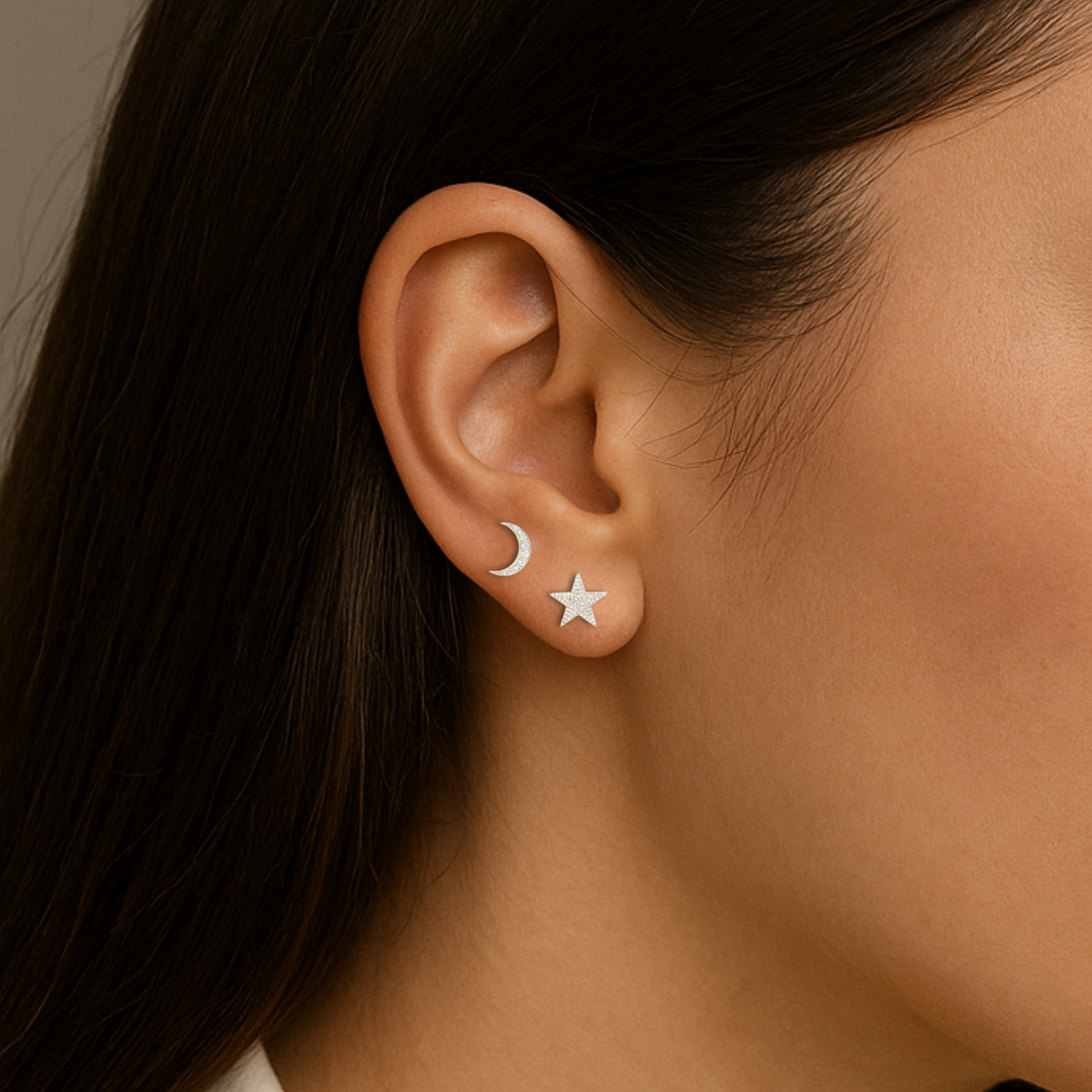 Wilderness Moon Star Diamond Ear Studs
