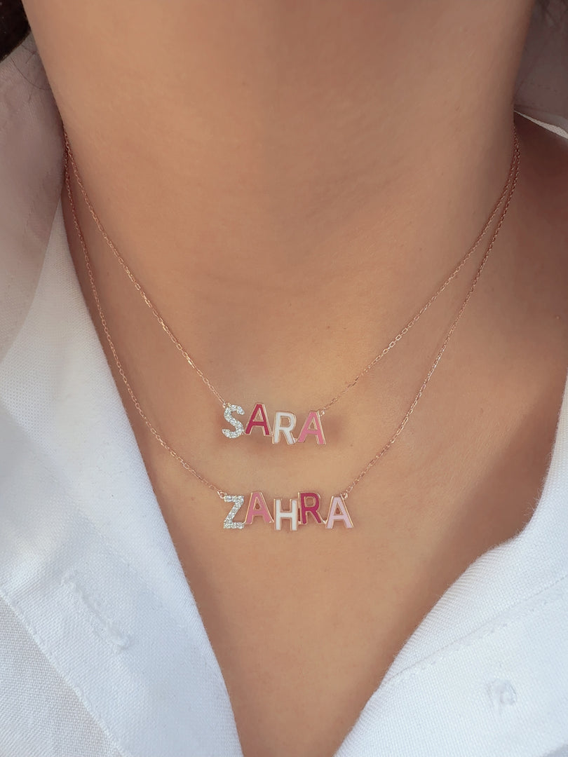 Diamond and Enamel Name necklace