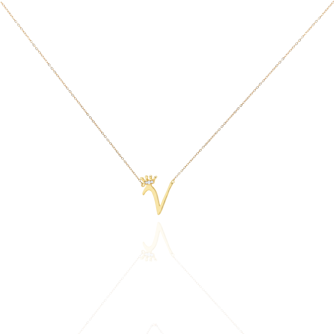 Zeeana Crown Alphabet Necklace