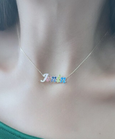 Rainbow Enamel Single Name Necklace