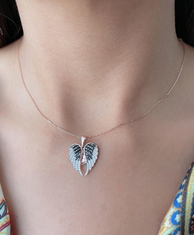 Statement Angel Wings Open Close Necklaces with Engraving