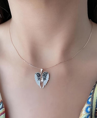 Statement Angel Wings Open Close Necklaces with Engraving