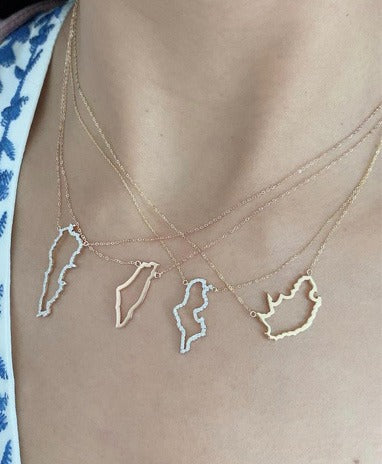 World Map Necklace in 18KT Solid Gold and VS/S1 G-H Diamonds