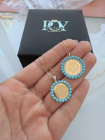 Load image into Gallery viewer, Etched Turquoise Coin Necklace
