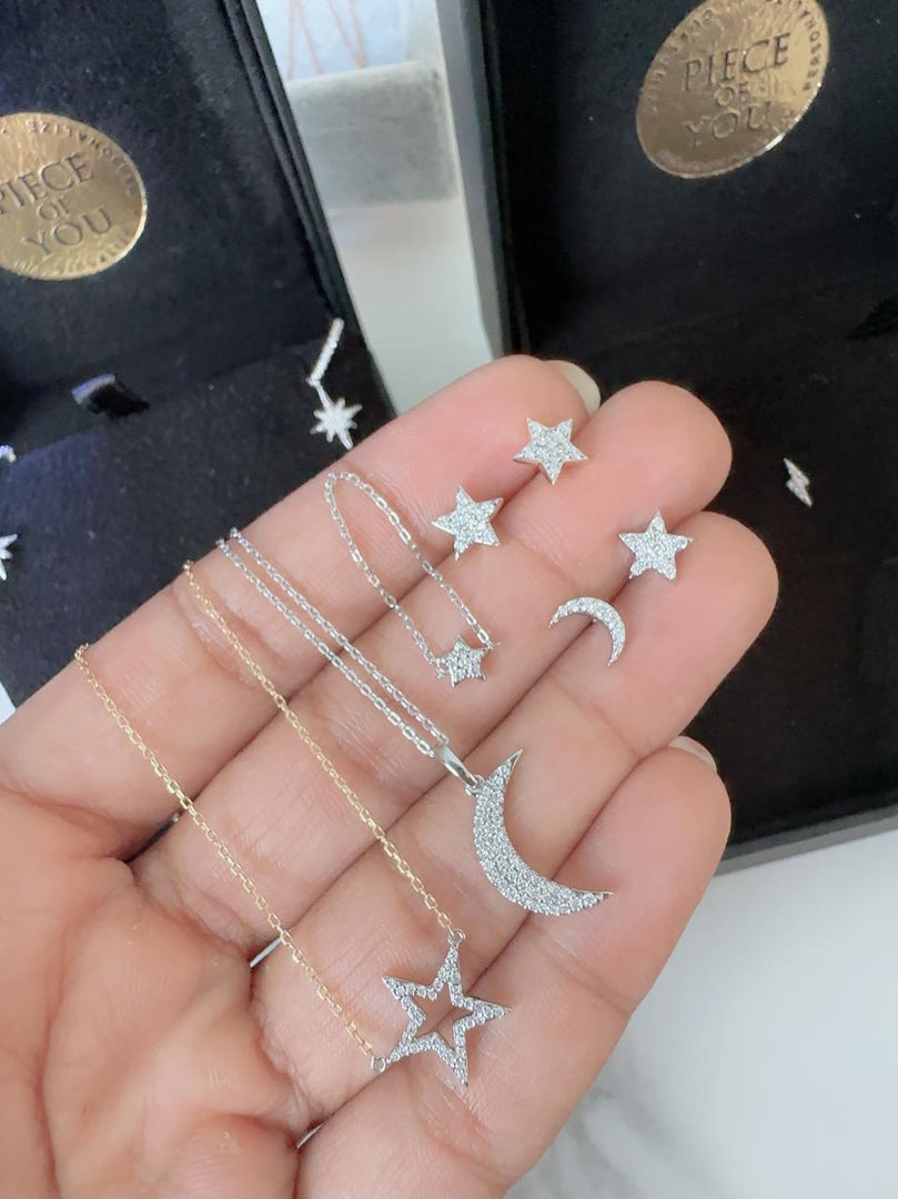 Wilderness Moon Star Diamond Ear Studs