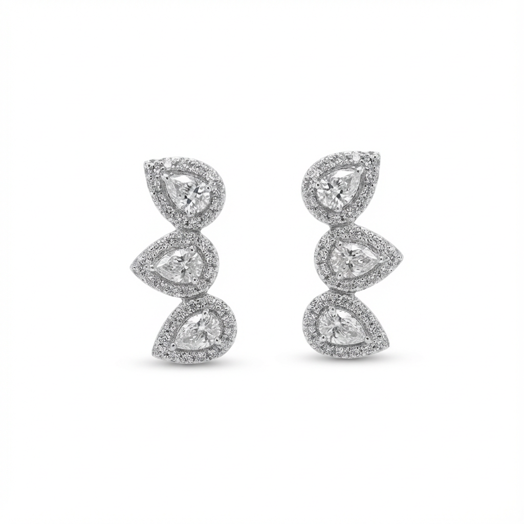 Drops of Radiance Statement 3 Pear Diamond Ear Studs