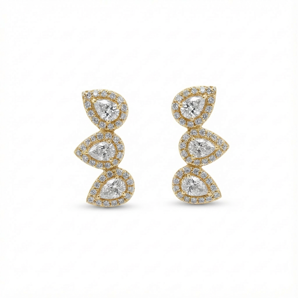 Drops of Radiance Statement 3 Pear Diamond Ear Studs