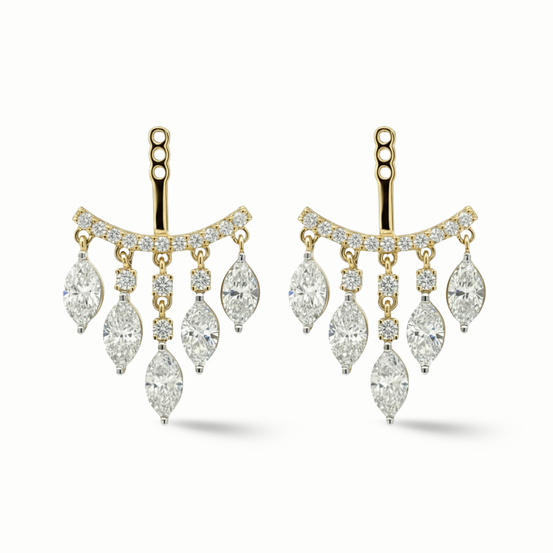 Diamond earring jacket 18K gold marquise brilliant cut women Dubai