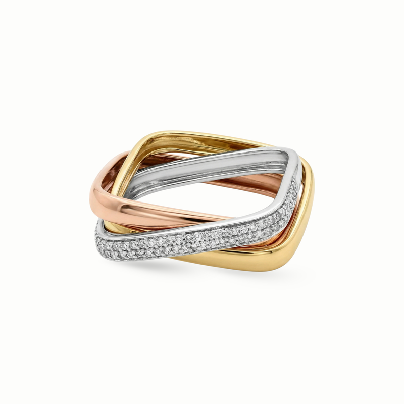 Diamond ring 18K tricolor gold women Dubai UAE