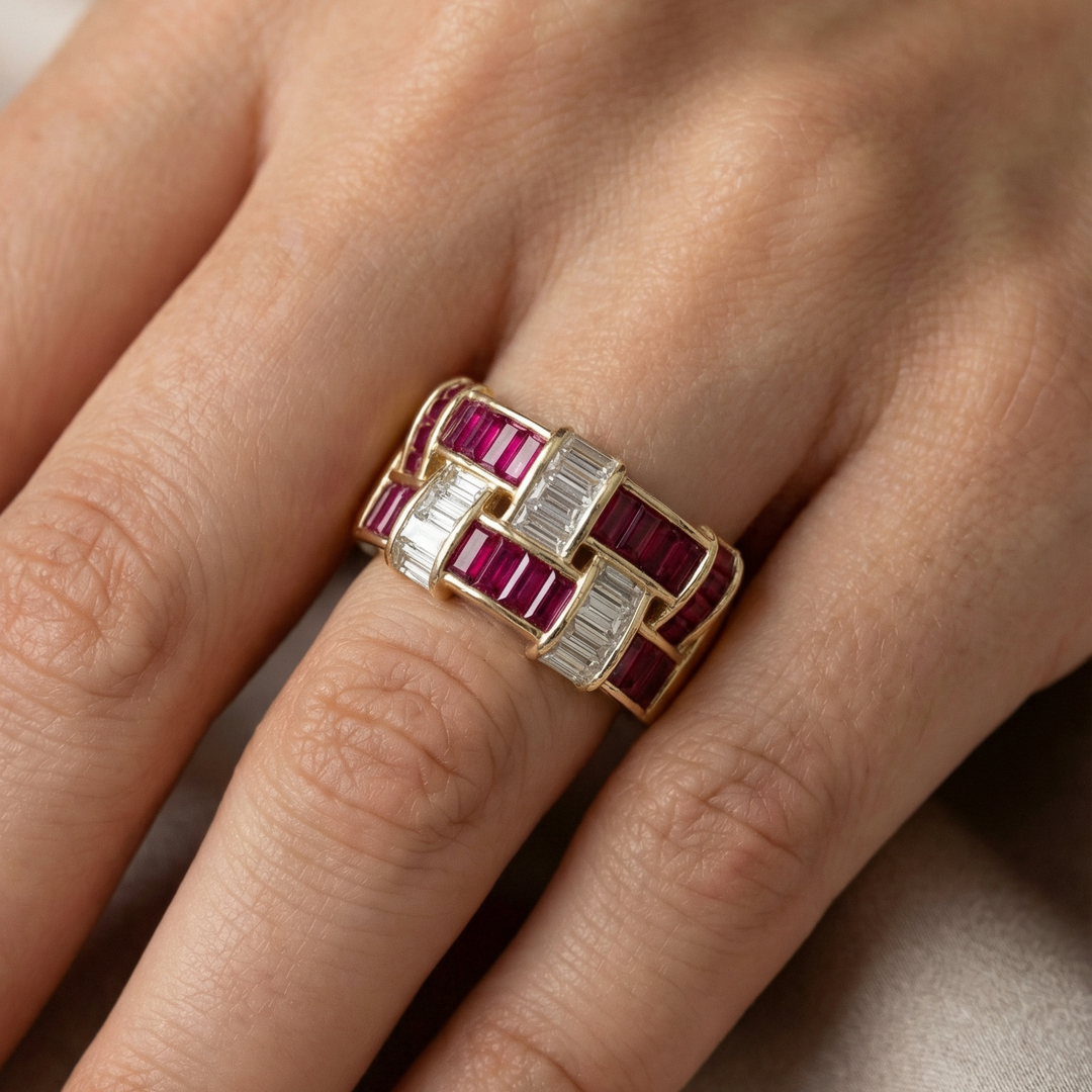 Weave Colorstone and Diamond Ring