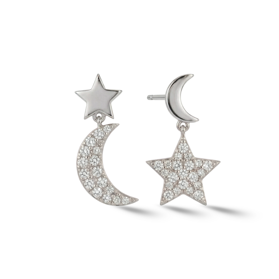 Timeless essentials Star and Moon Mini Dangling Earrings