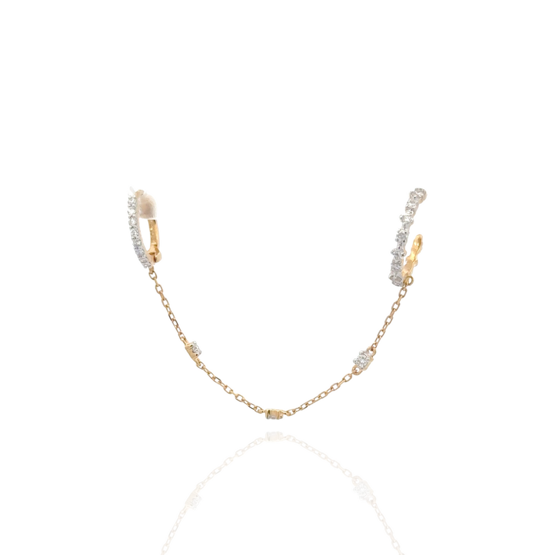 Pave Simple Large Diamond Huggies with Chain