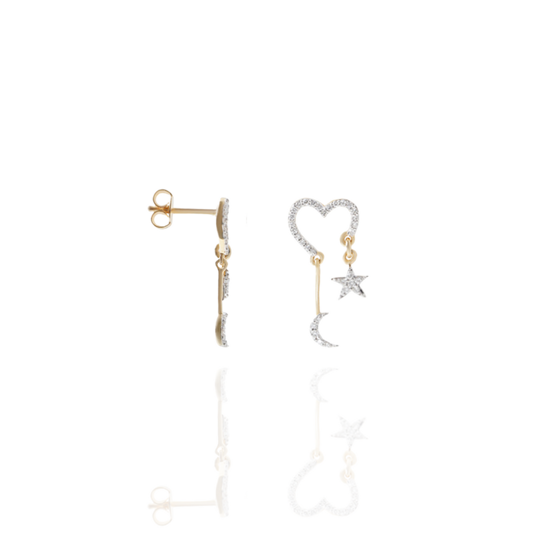 Amour Star and Moon Dangling Earring