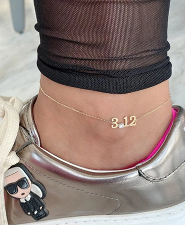 One Diamond Anklet with Date / Initials